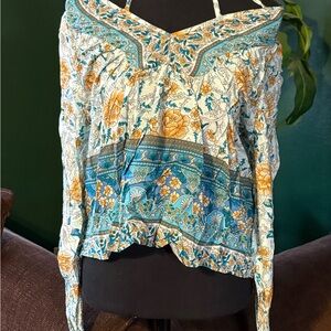 SHEIN Floral Print Blouse in Blue and Orange